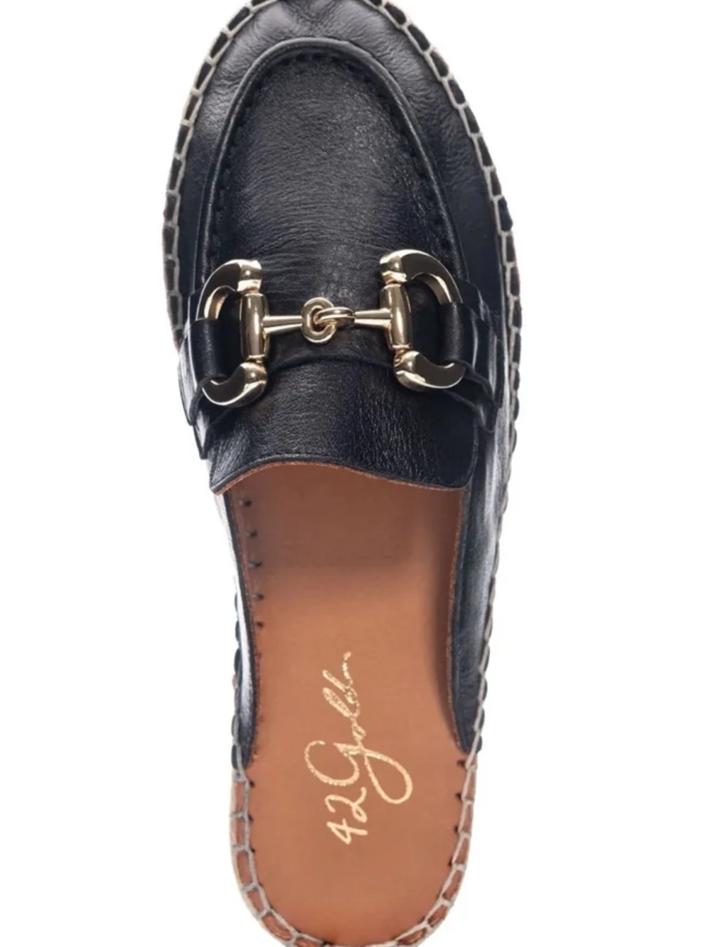 42 Gold Women's Black Leather Horsebit Loafer